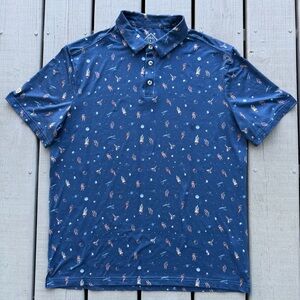 Burlebo To The Moon Men’s Performance Polo Size Large Astronaut Spaceship AOP